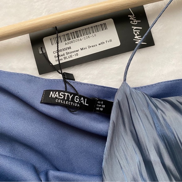 NWT Nasty Gal Belted Shimmery Mini Dress with a Frill Hem - Picture 5 of 13